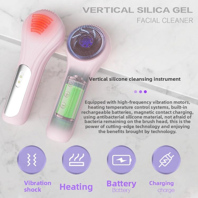 Face Wash Instrument Waterproof Silicone Face Wash Brush Ultrasonic Face Massage Beauty Instrument Hot Compress Electric Cleanser