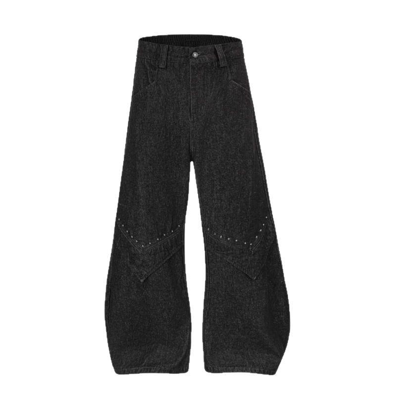Taku Valley Black Wide-Leg Cargo Pants: Multi-Pocket Streetwear Jeans for Spring & Autumn 2025.
