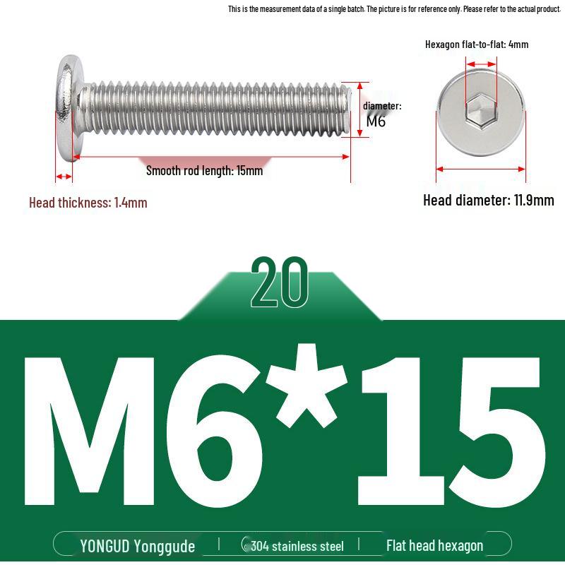 304 Stainless Steel Ultra-Thin Flat Head Hex Socket Bolt, M2-M12