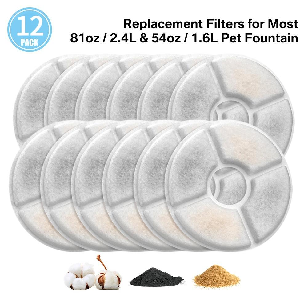 Cat Water Fountain Filters for Parner 2.4L Water Dispenser 4/8/12Pc Triple Action Replacement Pet Filter Cartridges for Dogs Cat