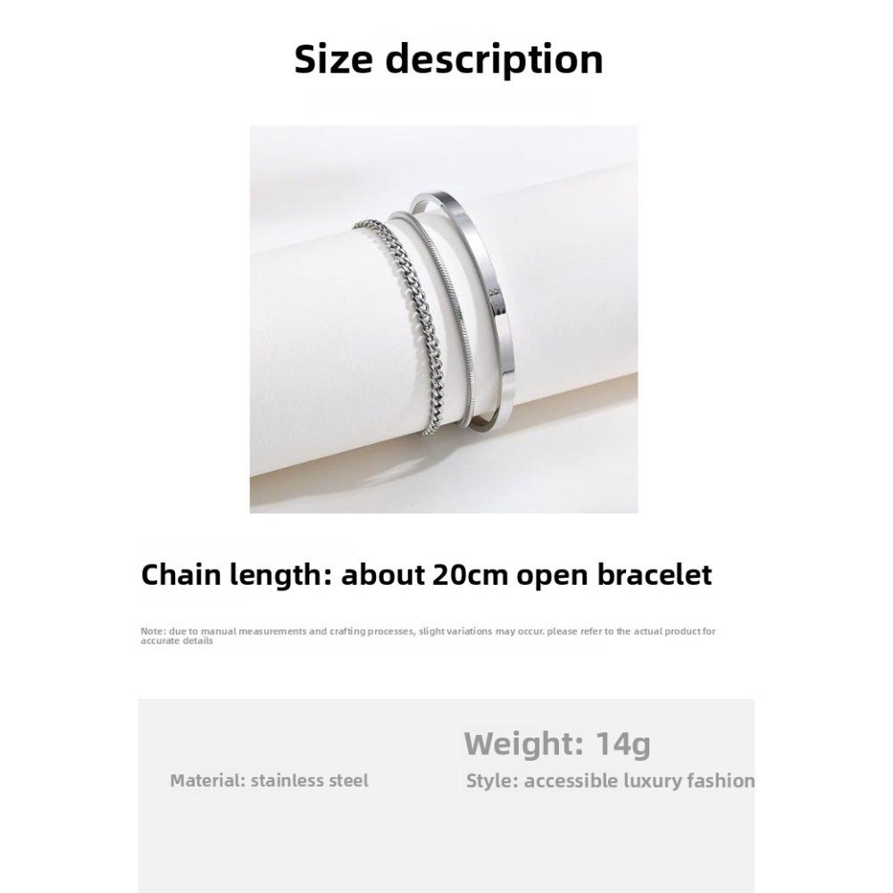 3 Piece Stackable Cuff Bracelet Set Stainless Steel Snake Chain Bangle Fashion Jewelry