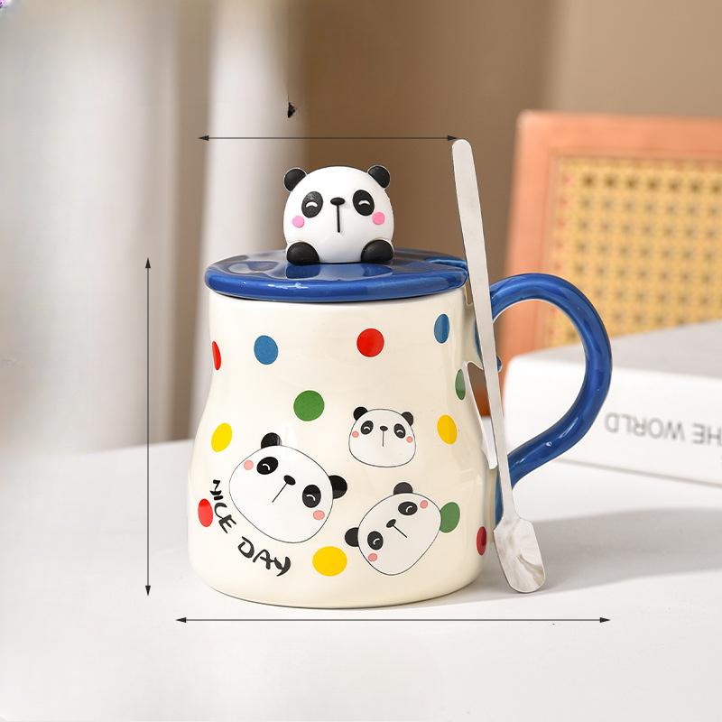 

Мультяшная кружка с трехмерной крышкой в виде животного и ложкой, парная кружка, милая чашка для питья воды, детская чашка для завтрака, керамическая 470ml