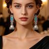 Retro Ethnic Tassel Bell Earrings with Square Rhinestones for Women - Bohemian Fashion Jewelry