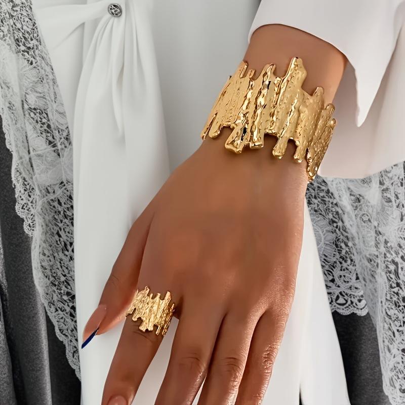 Metal Design Geometric Ladies Open Bracelet Ring Set Exaggerated Punk Temperament Jewelry