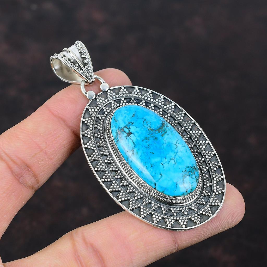 Tibetan Turquoise Pendant 925 Sterling Silver Pendant Vintage Pendant Natural Gemstone Jewelry Handmade Antique Pendant Gift For Anniversary