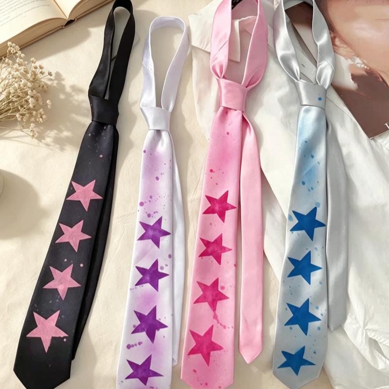 Star Gradient Neck Tie for Women Sweet Decorative Soft Neck Scarf Trendy Necktie for Theme Party Cosplay Accessories