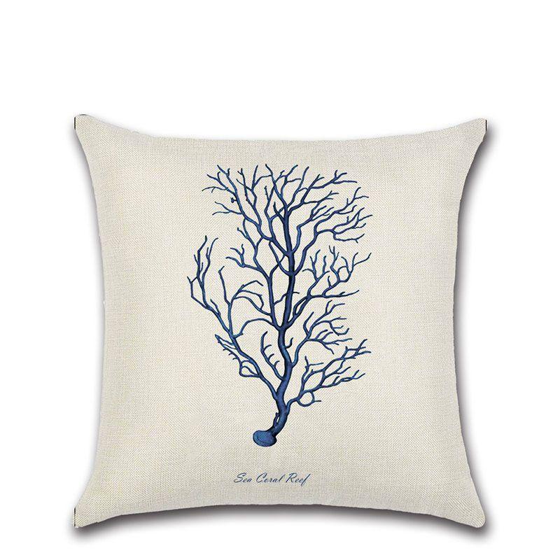 Premium Quality Flax Throw Pillow Case With Marine Organism Patterns For Home Decor