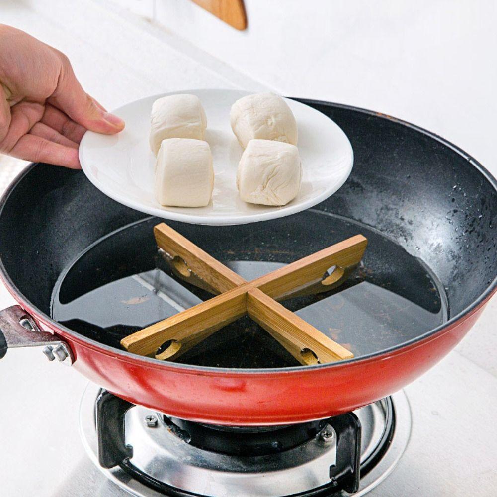 Durable Cross Pot Holder Bamboo Anti-Slip Pot Base Bracket Drain Anti-Scalding Casserole Rack Kitchen Gadget
