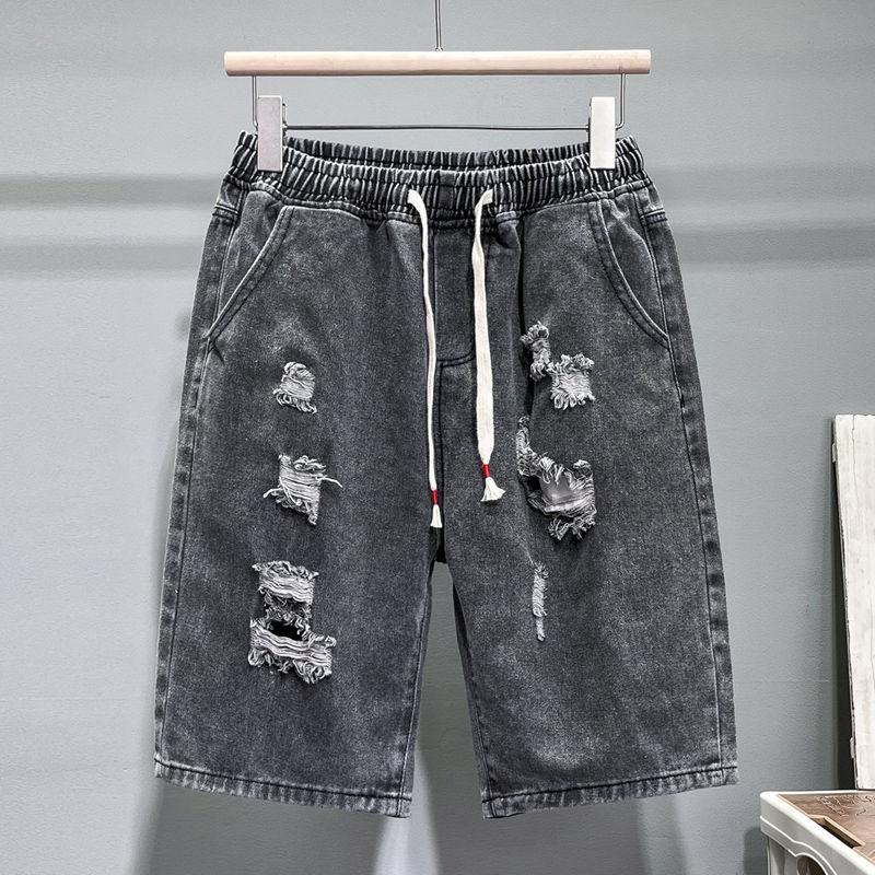 Herren Jeansshorts Dünne Abschnitt Loch Bettler Shorts Sommer Trend Locker Gerade Atmungsaktiv Zuhause Strand Outdoor Fünf-Punkt Lässige Shorts