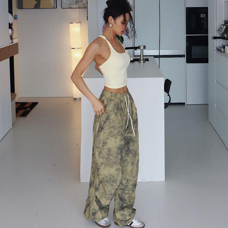 American Tie-Dye Summer Paratrooper Athleisure Ice Silk Straight-leg Loose Pants Jogger Pants Pants