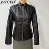 BITCED Spring/Autumn Women's Leather Jacket Women's Elegant Plus Size Stand Collar Leather Jacket