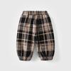 Brand Kids' Autumn/Winter Fleece-Lined Plaid Cuffed Pants for Boys - Thick and Warm