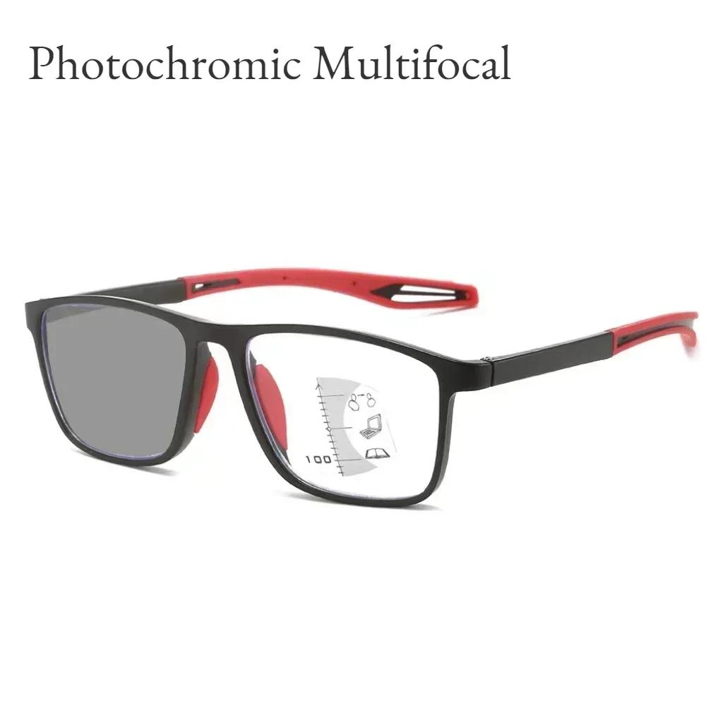 Outdoor Color Changing Multifocal Reading Glasses Tr90 Sports Photochromic Eyewear For Men Women Blue Lamp Blocking Eyeglasses