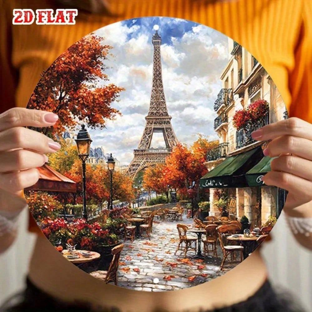 1pc Frameless Metal Wall Art Eiffel Tower Paris Autumn Bohemian Decor for Home Cafe Garage Room