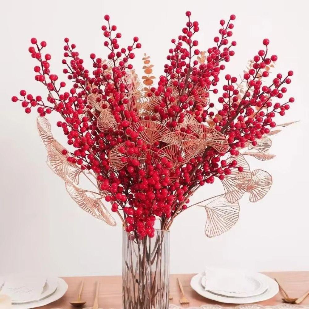 Snow Frosted Artificial Holly Berries DIY Fake Plant Crafts Red Berry Branche Wedding Decoration