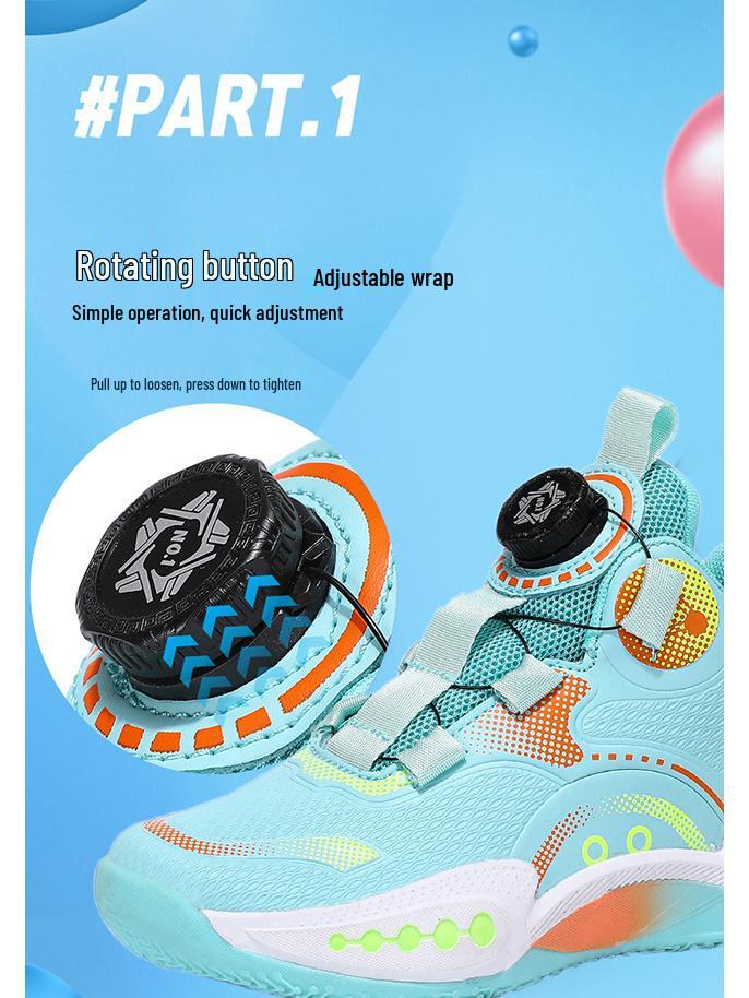 Boys' Spring 2026 Non-Slip Soft Sole Basketball Shoes with Rotating Buckle