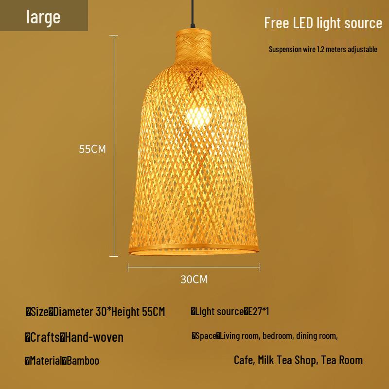 A8L Bamboo Pendant Lamp: New Chinese Zen Style, Rattan Woven Design, Ideal for Tea Rooms, Dining Areas & Teahouses with Japanese Antique Touch.