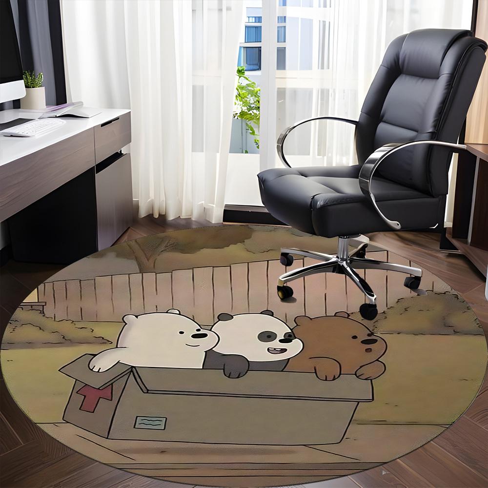 1pc Brown Bear Line Office Round Area Rug, Under Office Chairs Bedroom Living Room Home Decor A1022116