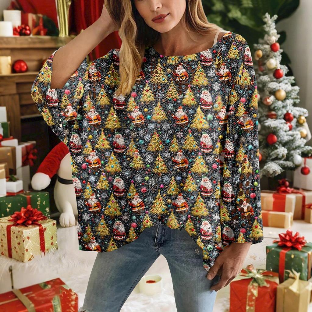Christmas Crochet Sweater For Women, Christmas Knitted Pullover, Christmas Cozy Fall And Winter Sweater
