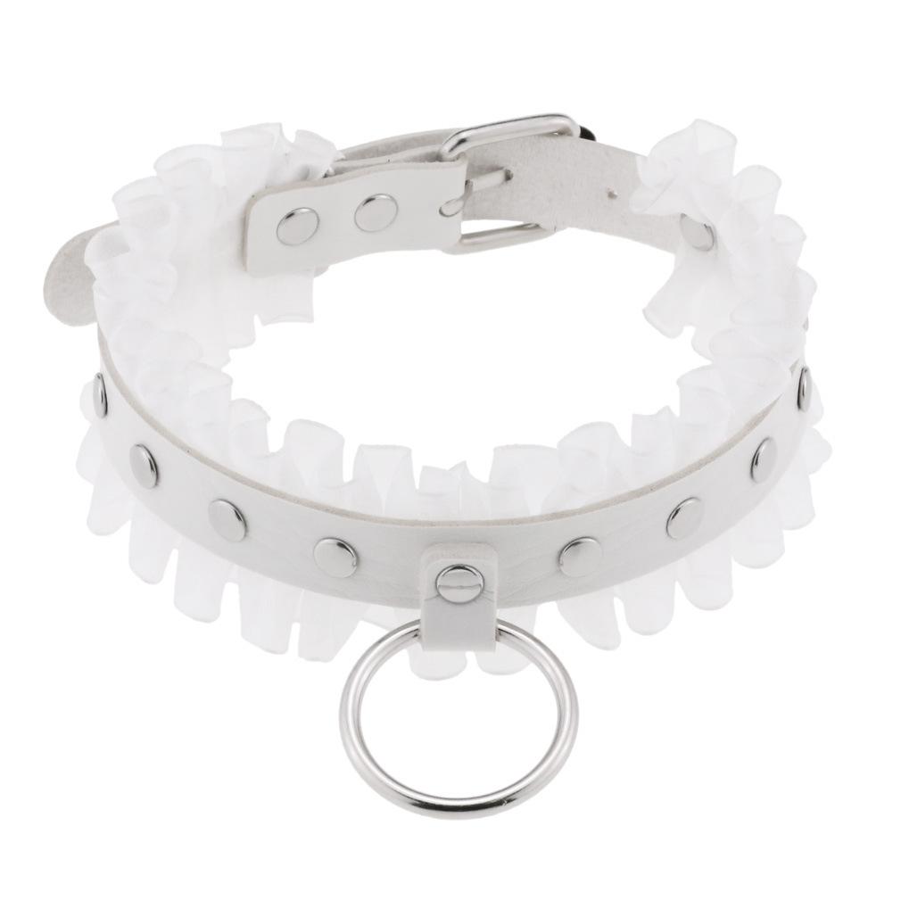 DIEZI Harajuku Bílý PU Kožený Kroužkový Choker Náhrdelník Pro Ženy Muže Vintage Gotický Hip Hope Nastavitelný Límcový Náhrdelník Šperky