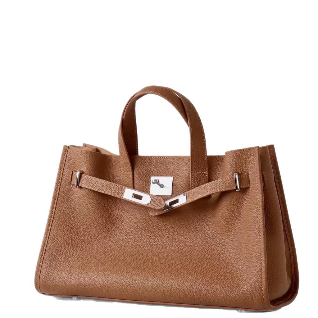 Horizontal Large First-layer TOGO Soft Cowhide Tote Bag Portable Shoulder Bag Women's Medieval Bag Large Capacity