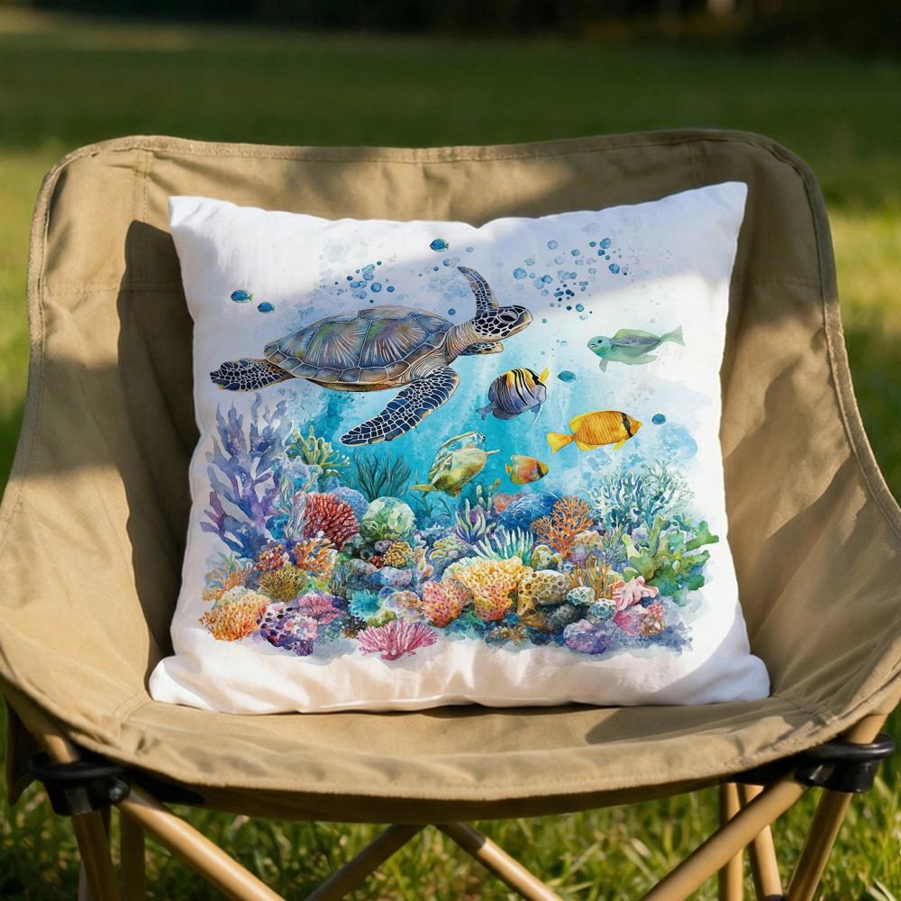Watercolor Sea Turtle Cushion Cover Soft Reversible  Durable Pillow Cover  MultiScene Use for Home  Car Daily Comfort