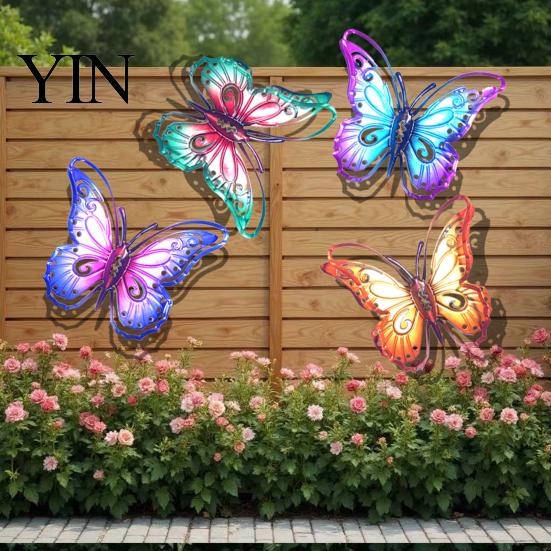 Waterproof Metal Wall Ornaments Butterfly Decorations, Garden Art Sculpture, Decorative Pieces Weatherproof Hanging Decor for Patio Fence Home