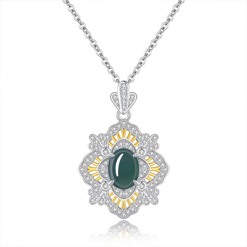 

Sterling silver s925 necklace female, premium light luxury natural blue water jadeite ice silver inlaid hollow collarbone chain 925 silver