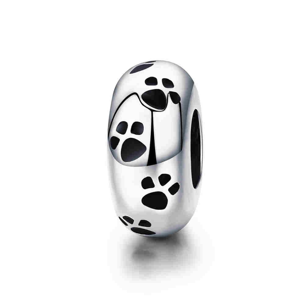 WOSTU 925 Silver Stopper Spacer Beads Cat Feather Round Charm Fit Bracelet Bangle DIY Jewelry Accessories
