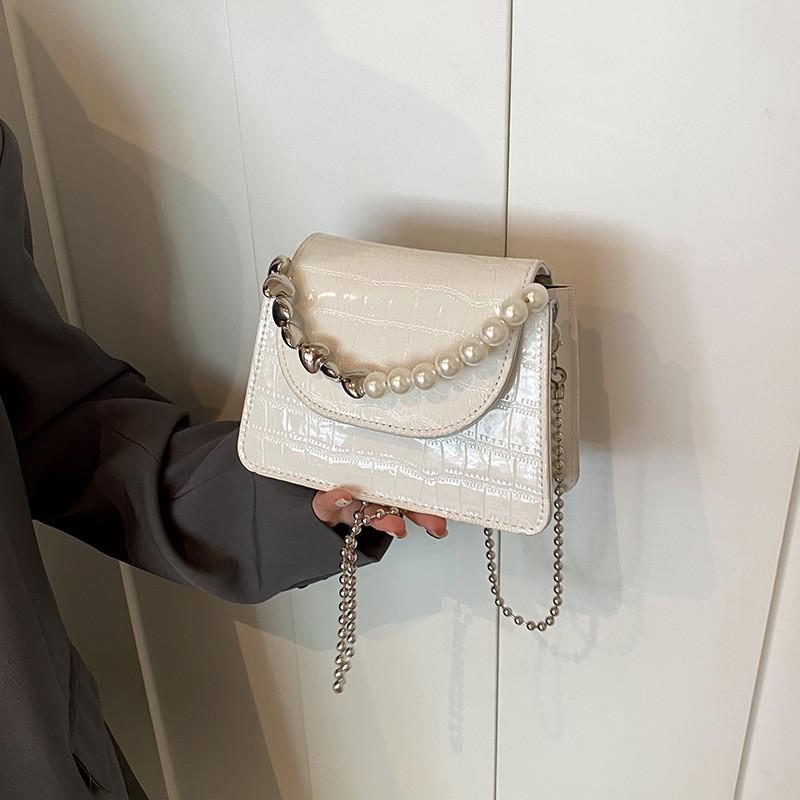 Pearl Simulated Fashion Decoration Crocodile Pattern Women Casual Square Bag