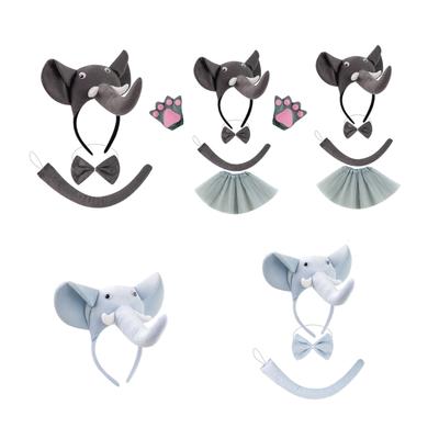 Ensemble déguisement d'éléphant pour enfants : serre-tête oreilles d'éléphant, queue, nœud papillon, tutu et gants pour Halloween, Noël et cosplay animalier.