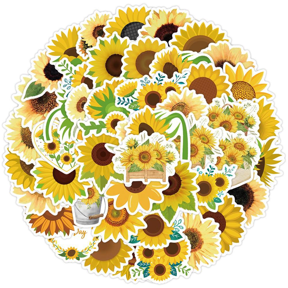 

50/100 Sunflower Cartoon Graffiti Stickers - Waterproof Decorations for Notebooks, Phones, and Water Bottles