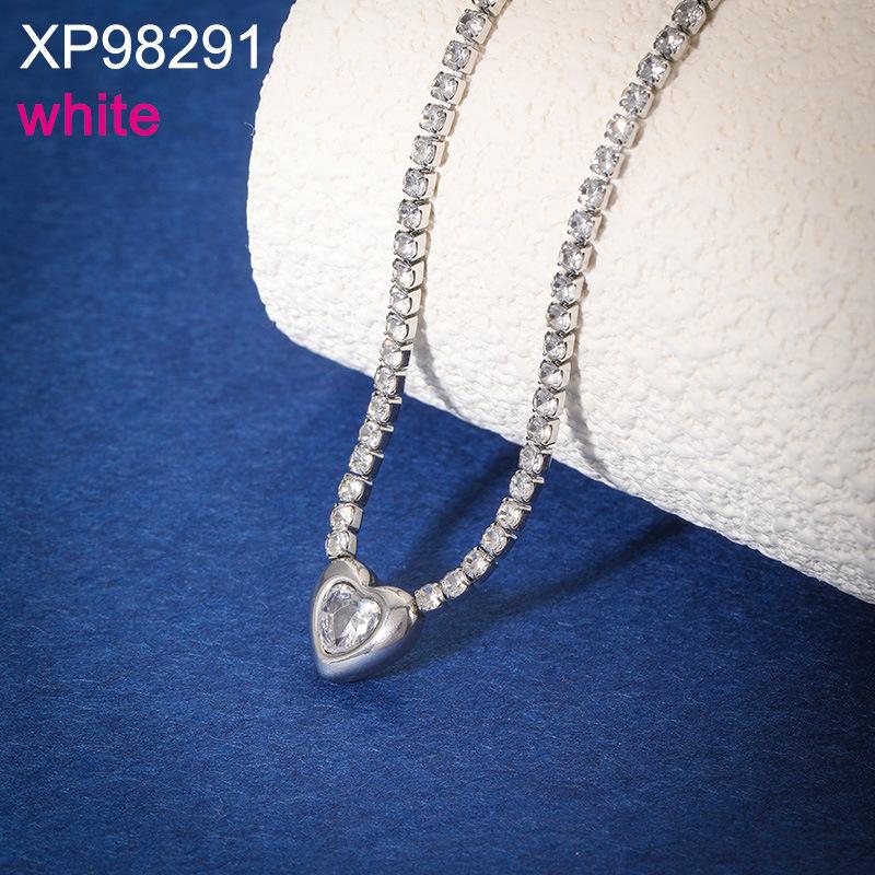 Fashion Love Heart Zircon Jewelry Set, Stainless Steel Necklace Bracelet Stud Earrings, Luxury Versatile Women's Jewelry Bulk