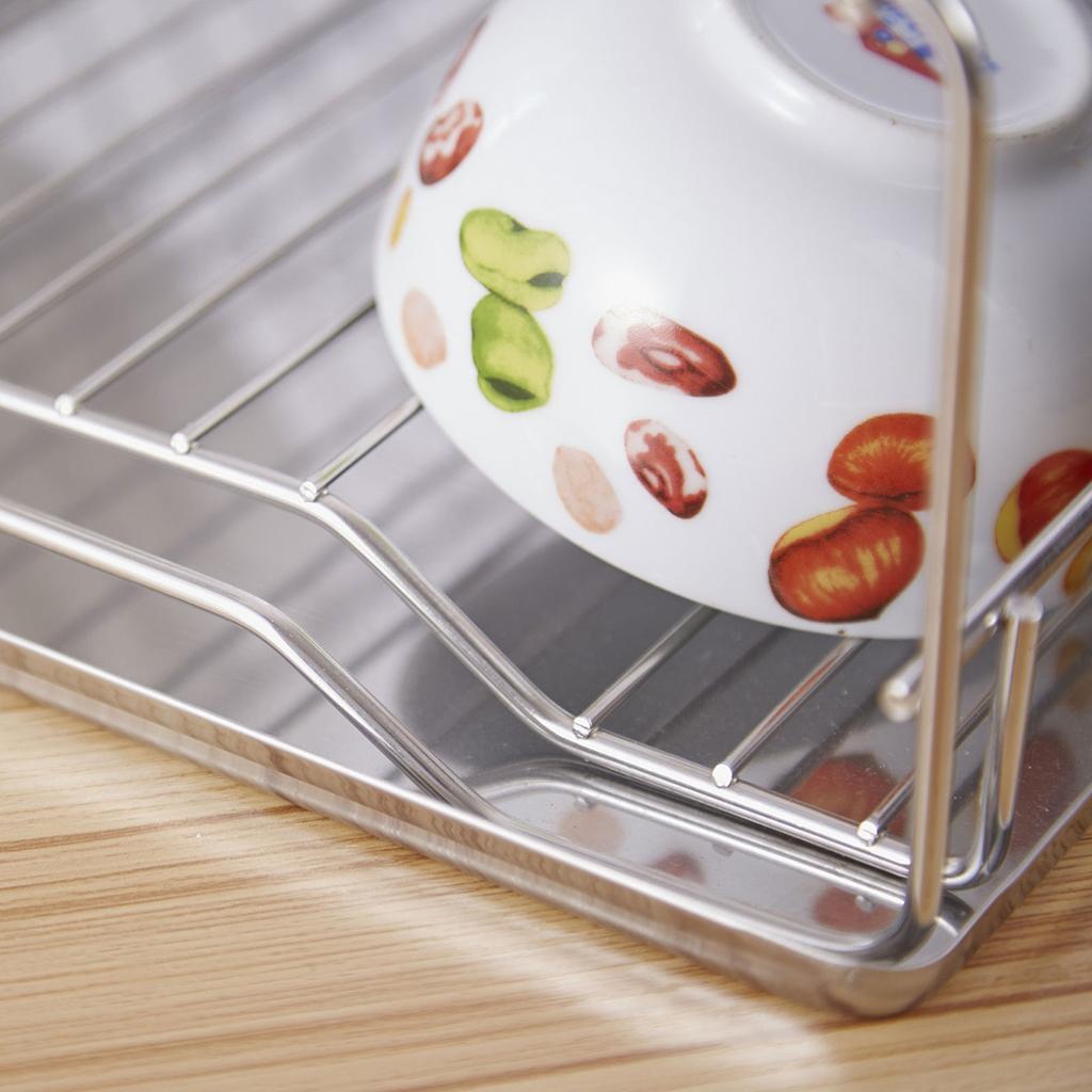 Dish Drying Rack Space Saving 2 Tier Dish Rack for Kitchen Counter Stainless Steel Dish Drainer with Cutlery Holder