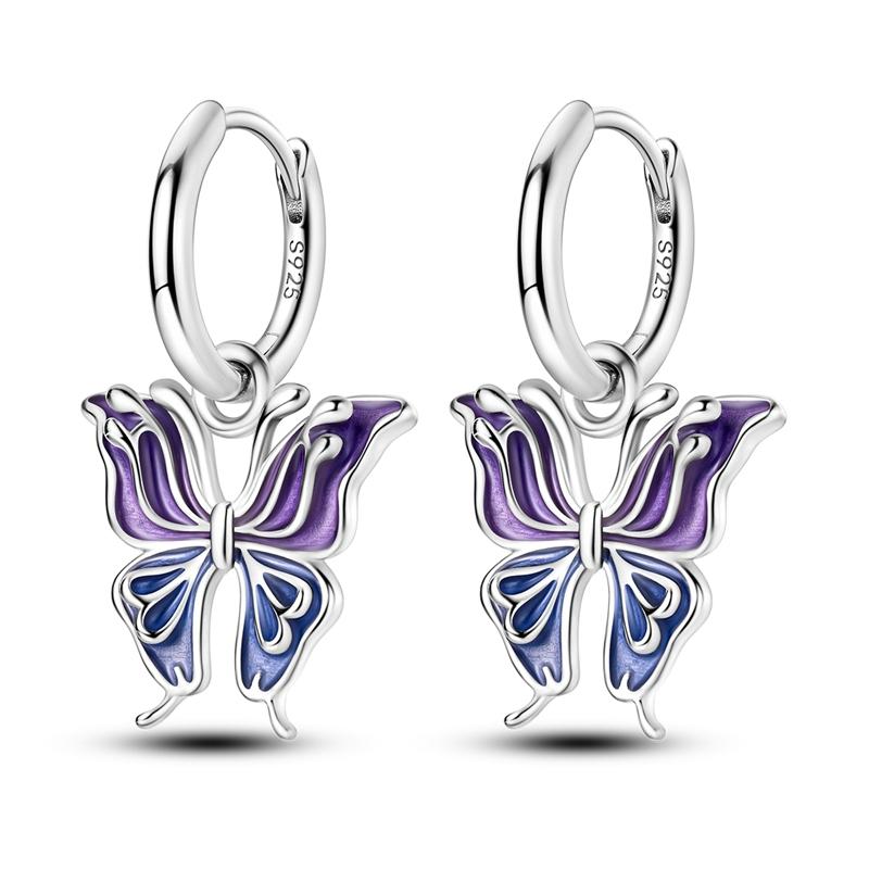 925 Sterling Silver Butterfly Crystal Star Earrings Colorful Feather Hoop Earrings For Women Wedding Engagement Birthday Gift