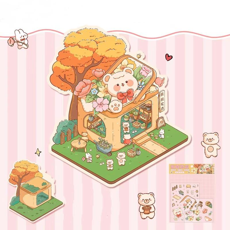 Cartoon Food Street Landscape Sticker Cabin Scene DIY Toy Game Sticker Festival Birthday Gift for Kids Girls and Children