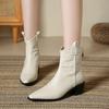 Fashion Retro Pointed Toe Zipper Ankle Boots Women Fashion Western Style V-Notch Designer Boots High Quality Soft Leather Casual Boots