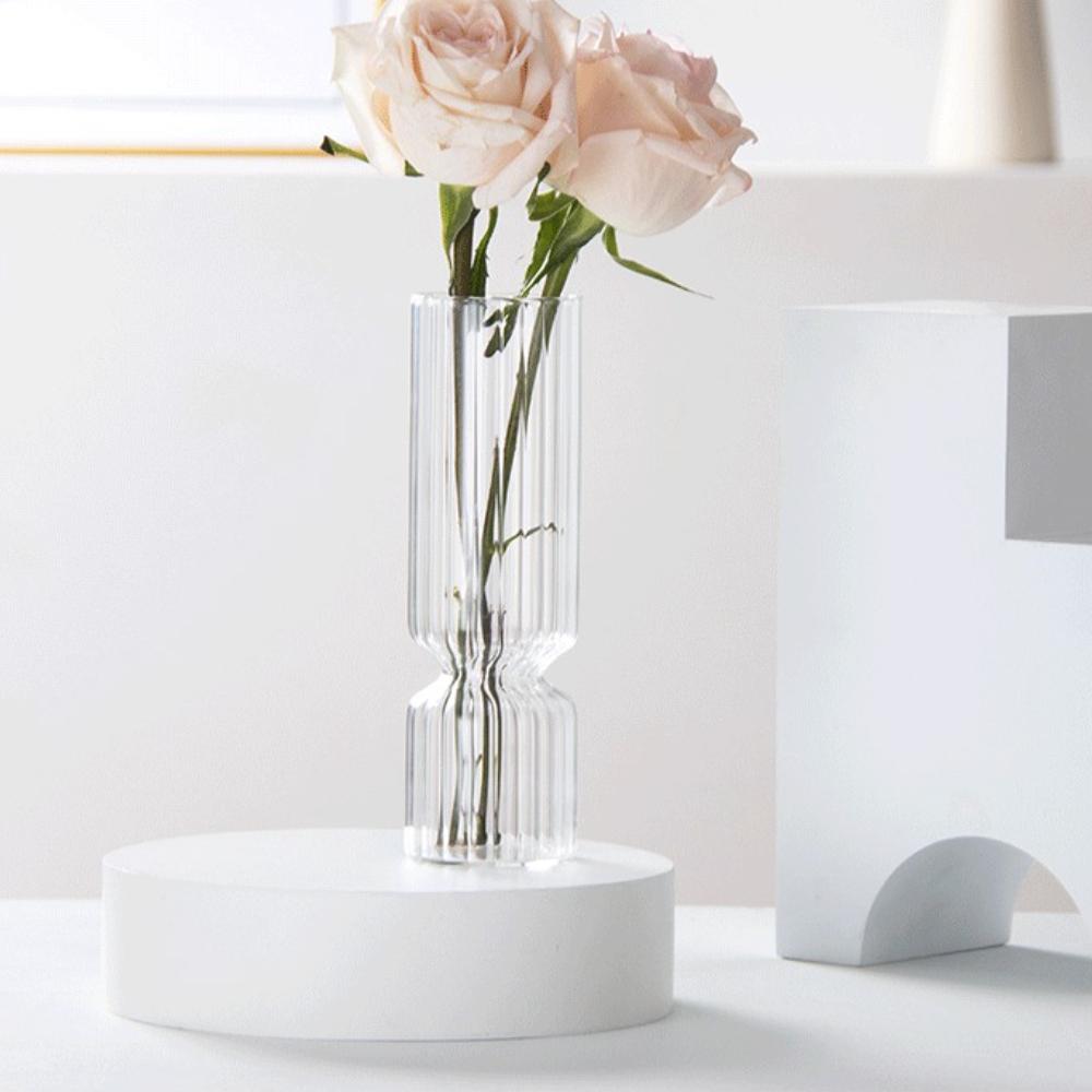 Transparent Hydroponic Striped Glass Vase Nordic Style Glass Vase Table Centerpiece Decorations Modern Living Room Ornament