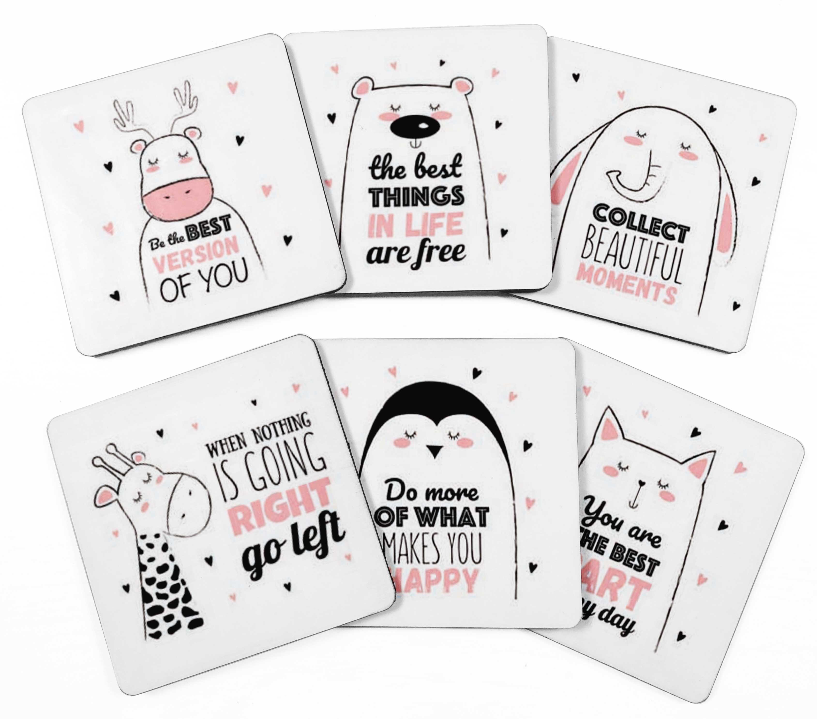 

Inkdotpot Set of 6 Drink Coasters Easy Clean 4,inch Square Coasters Cork Base- Reusable 4x4 Inches білий