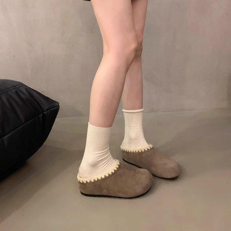 Retro bestickte Boken Schuhtasche Kopf Halbschuhe Damen Oberbekleidung 2025 Herbst neue dicksohlige Innenhöhe erhöhende Boken Einzelschuhe