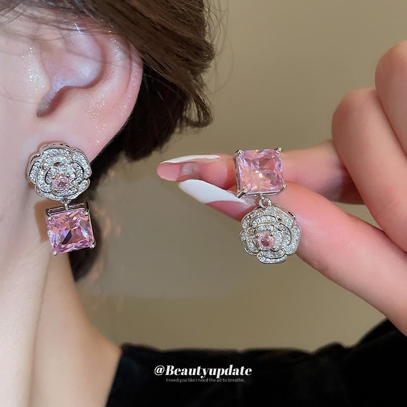 Słodki Zestaw Naszyjnik & Kolczyki z Cyrkoniami w Stylu Koreańskim dla Kobiet - Łańcuszek na Obojczyk, Lekki Luksusowy Styl Dworski