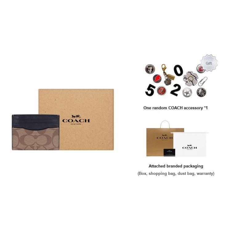 New COACH Card Case Coated Canvas With Leather Card Holder, Wallet Men's Black & Tan Khaki Monogram 58110-QBTN2