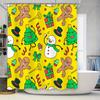 Brightly Colored Shower Curtain with Festive Christmas Patterns Featuring Gingerbread Men, Snowmen, Christmas Trees, and Gifts P