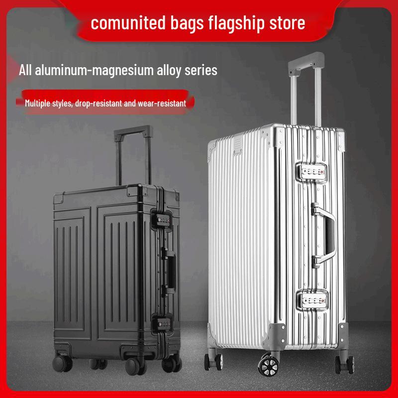 Aluminum-Magnesium Alloy Suitcase with Aluminum Frame, Universal Wheels, Combination Lock - 24" Carry-On for Students & Men's Business Travel.