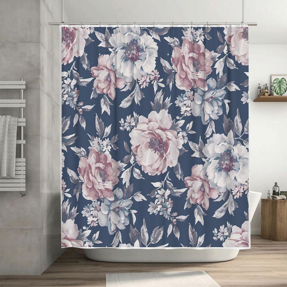 Vintage Floral Shower Curtain Waterproof Bathroom Decor Home Decoration Soft Velvet Printed Curtains For Bathtub 72X84 Inches Pi