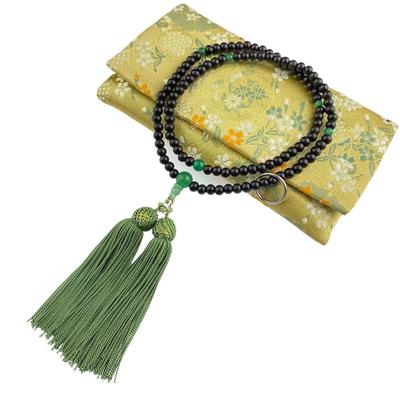 [WONDERFUL LOTUS Myo  Lotus  Flower] Myorenka Soto Zen Buddhist Prayer Beads for Women, Formal Buddhist Prayer Beads, Ebony and Indian Jade, 8-inch