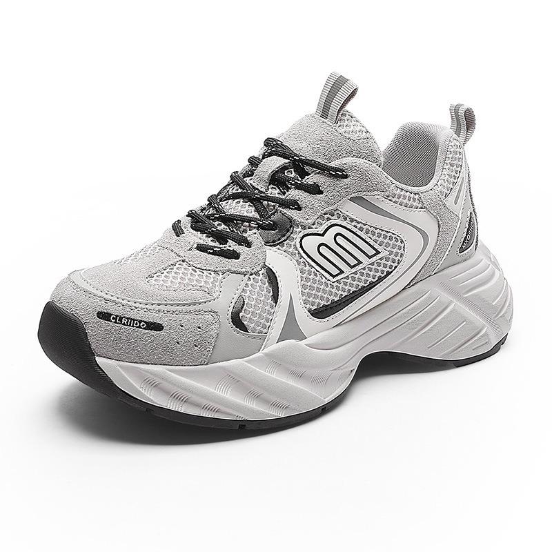 

Fashion trendy brand dad shoes women s spring new leather mesh breathable thick sole heightening casual sports running shoes 40 серый