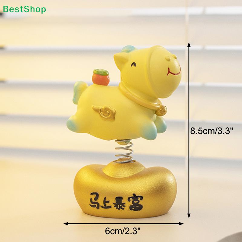 Cute Lucky Horse Bobblehead Figurines, Spring-Loaded with Auspicious Chinese Phrases, Desktop & Car Dashboard Decor