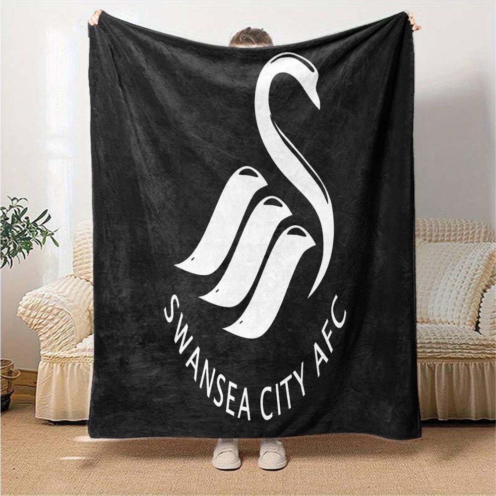 Swansea City Crest Flannel Blanket, Soft Polyester, Modern Design, All-Season for Camping, Travel, Gifts for holidays or birthdays