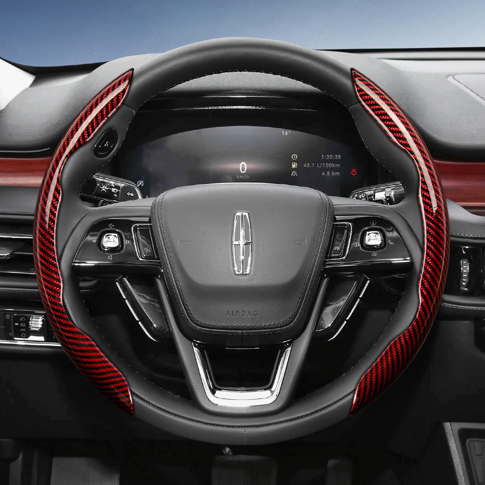Suitable for Lincoln Carbon Fiber Texture Steering Wheel Cover with Segmented Quick-Release Design, Durable, for Models Such As